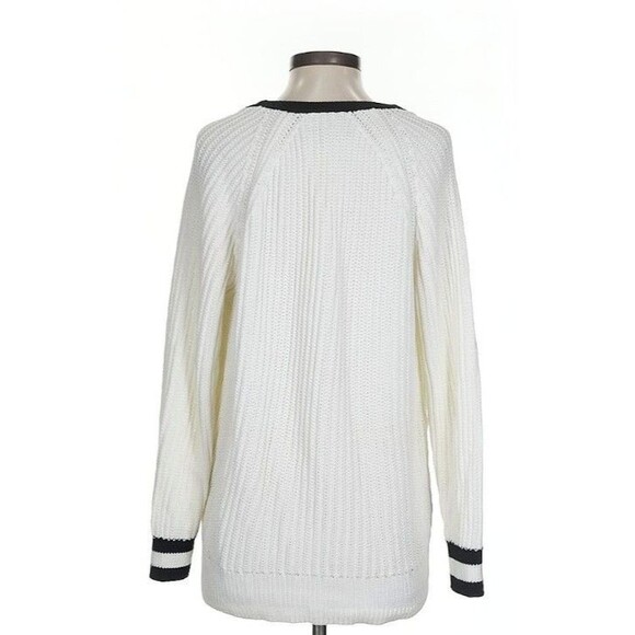 Rag & Bone Talia V-Neck Sweater White Black Trim Cotton Size Small Runway Style - Picture 5 of 10